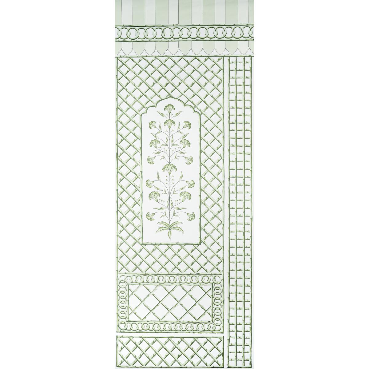 Schumacher Bamboo Trellis Panel A Green Wallpaper