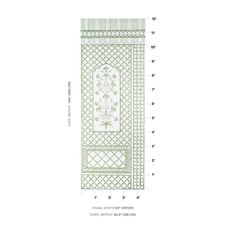Schumacher Bamboo Trellis Panel A Green Wallpaper