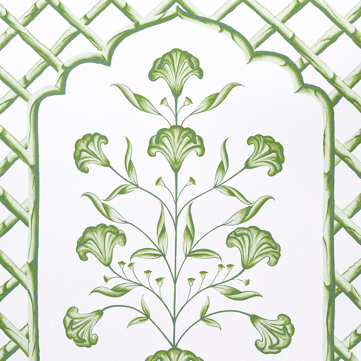 Schumacher Bamboo Trellis Panel A Green Wallpaper