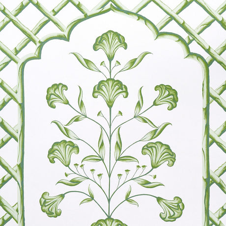 Schumacher Bamboo Trellis Panel A Green Wallpaper