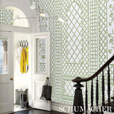 Schumacher Bamboo Trellis Panel A Green Wallpaper