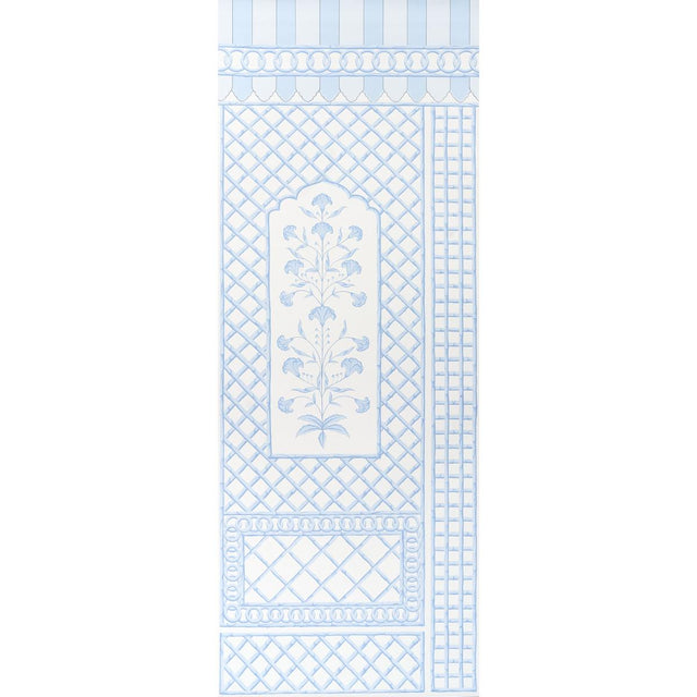 Schumacher Bamboo Trellis Panel A Blue Wallpaper