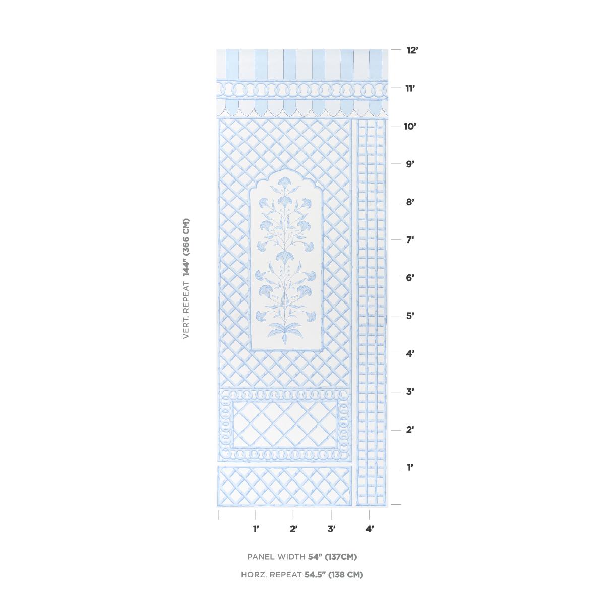 Schumacher Bamboo Trellis Panel A Blue Wallpaper