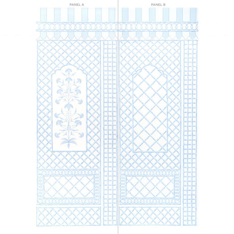 Schumacher Bamboo Trellis Panel A Blue Wallpaper