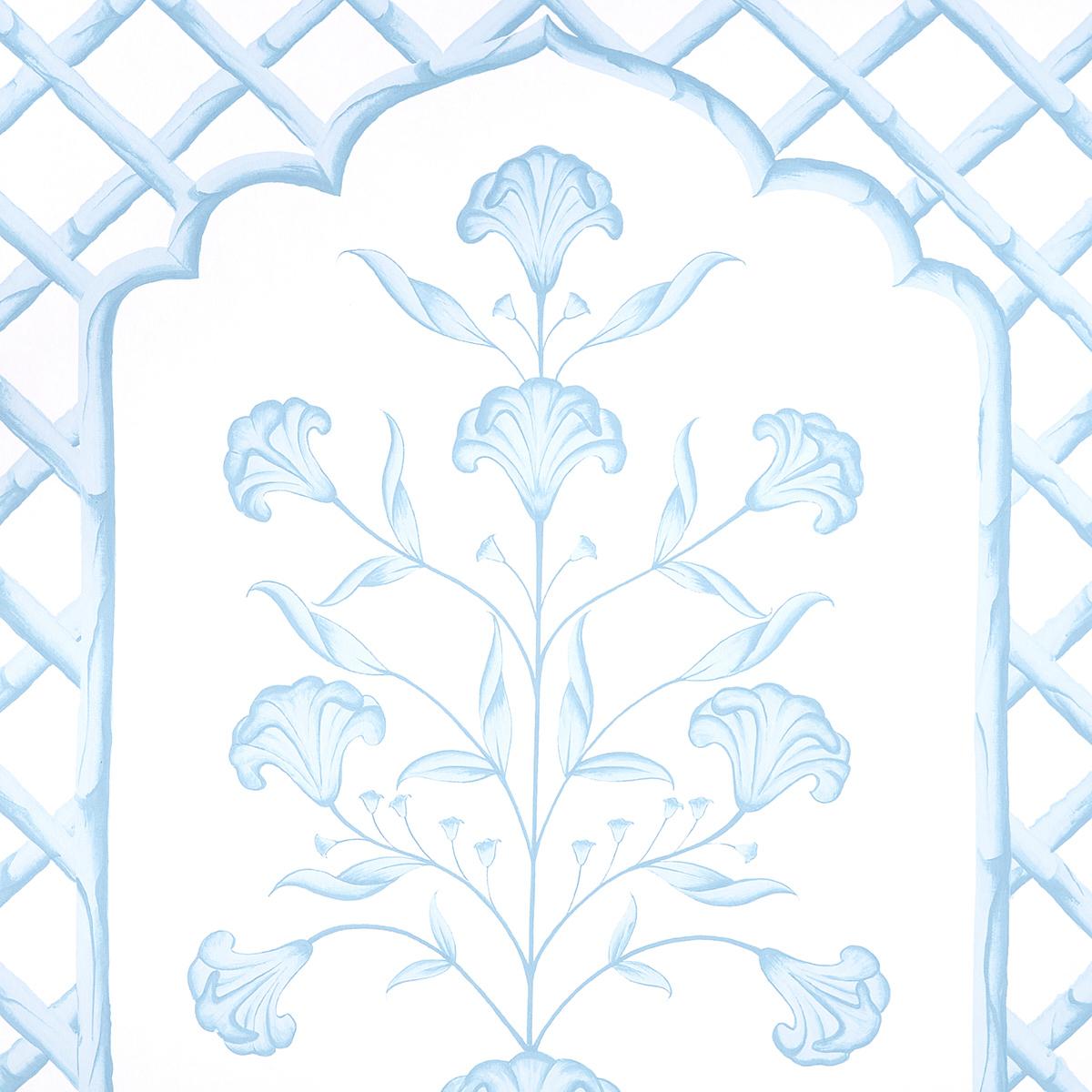Schumacher Bamboo Trellis Panel A Blue Wallpaper