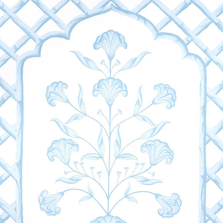 Schumacher Bamboo Trellis Panel A Blue Wallpaper