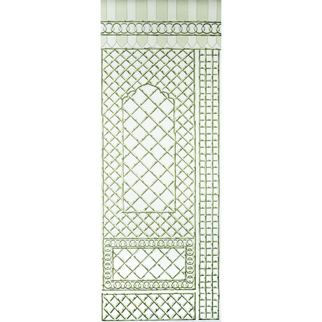 Schumacher Bamboo Trellis Panel B Green Wallpaper