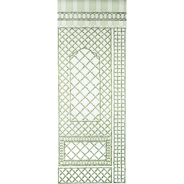 Schumacher Bamboo Trellis Panel B Green Wallpaper