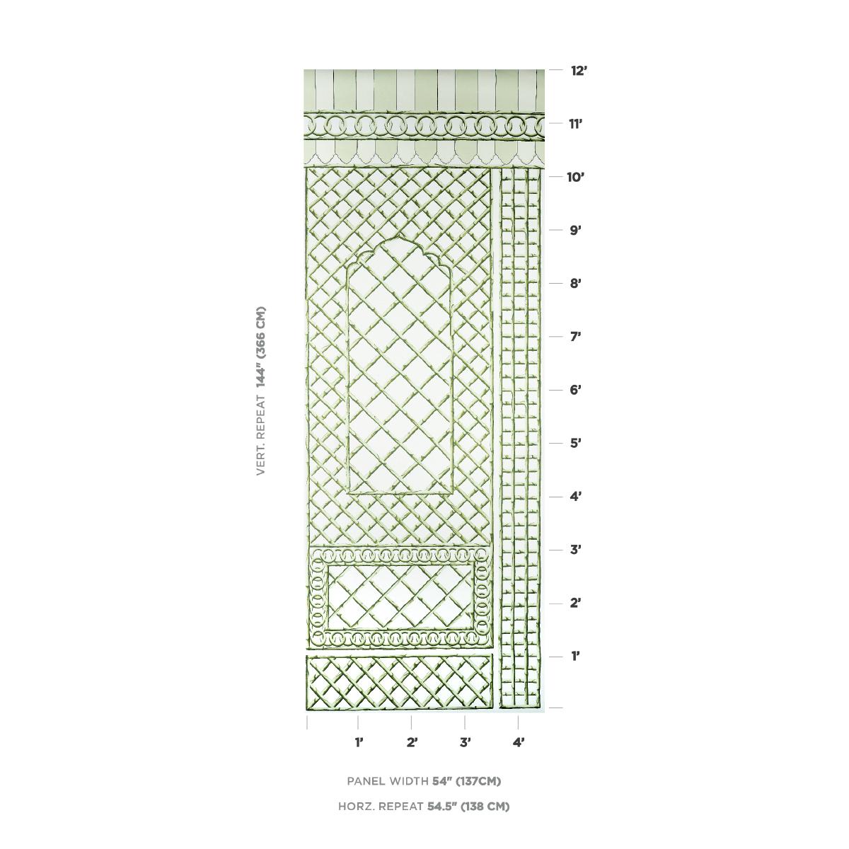 Schumacher Bamboo Trellis Panel B Green Wallpaper