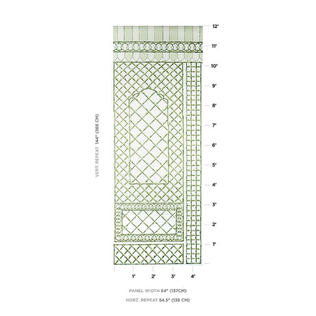Schumacher Bamboo Trellis Panel B Green Wallpaper