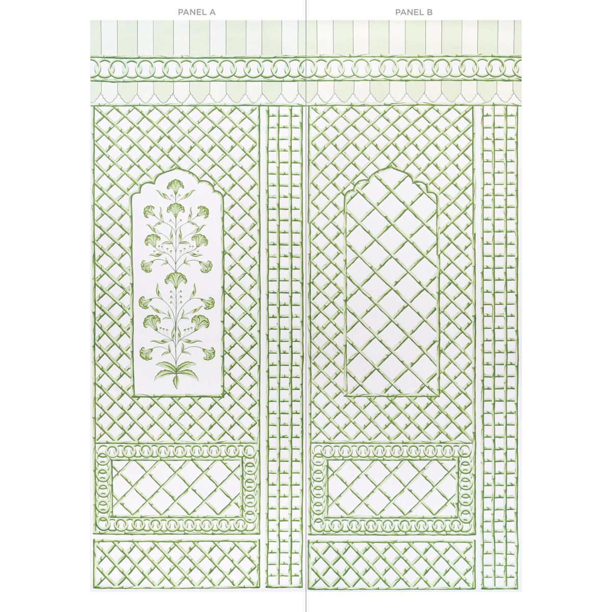Schumacher Bamboo Trellis Panel B Green Wallpaper