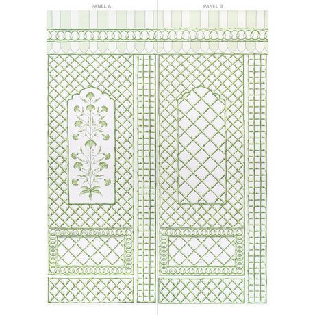 Schumacher Bamboo Trellis Panel B Green Wallpaper