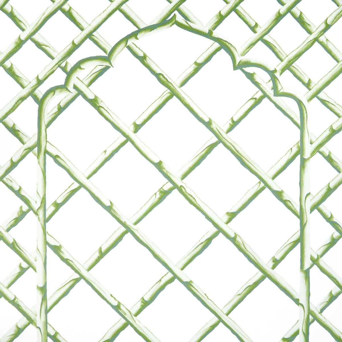 Schumacher Bamboo Trellis Panel B Green Wallpaper