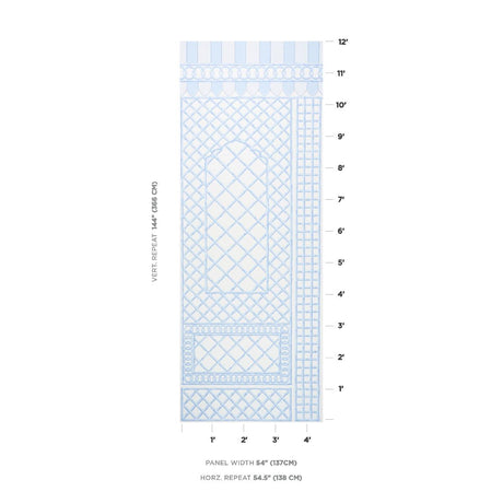 Schumacher Bamboo Trellis Panel B Blue Wallpaper