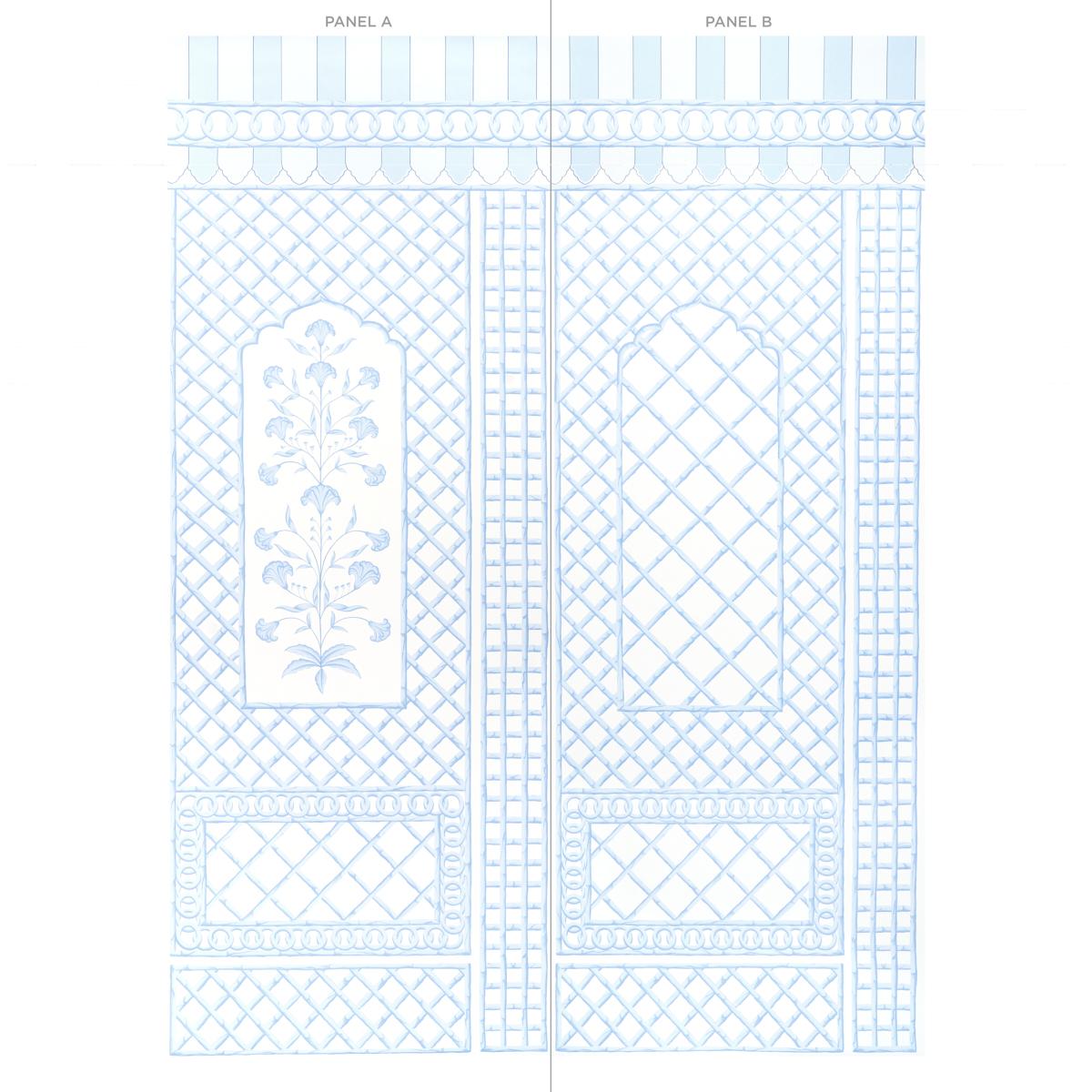 Schumacher Bamboo Trellis Panel B Blue Wallpaper