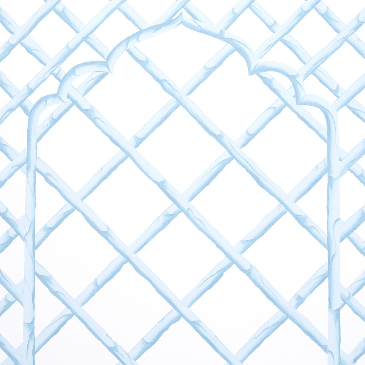 Schumacher Bamboo Trellis Panel B Blue Wallpaper