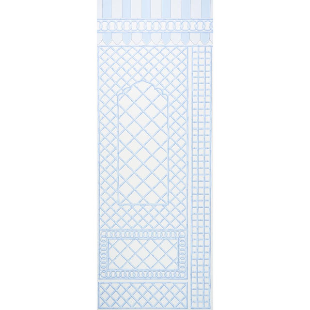 Schumacher Bamboo Trellis Panel B Blue Wallpaper