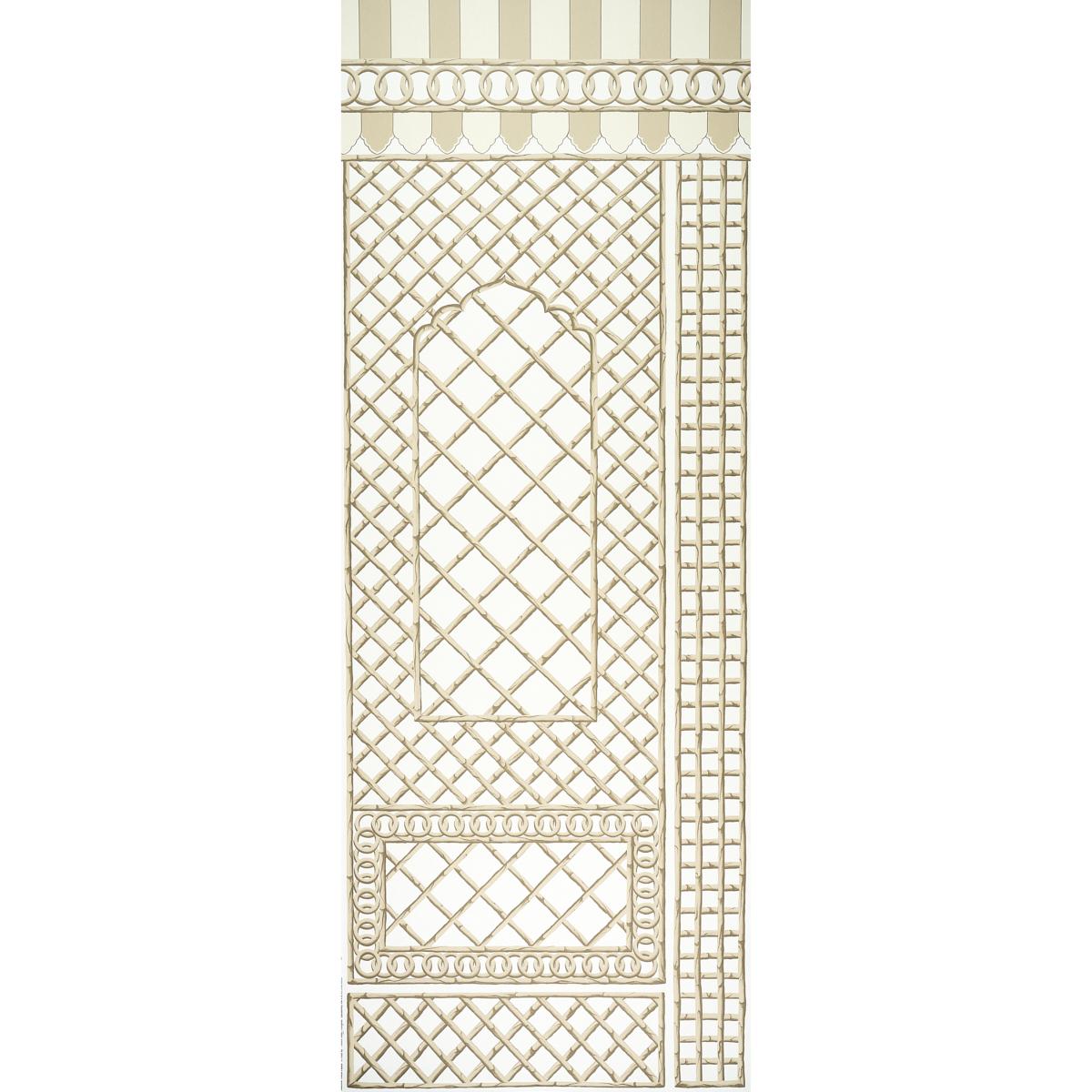 Schumacher Bamboo Trellis Panel B Neutral Wallpaper