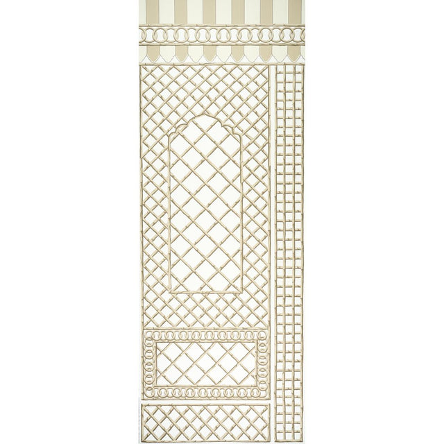 Schumacher Bamboo Trellis Panel B Neutral Wallpaper