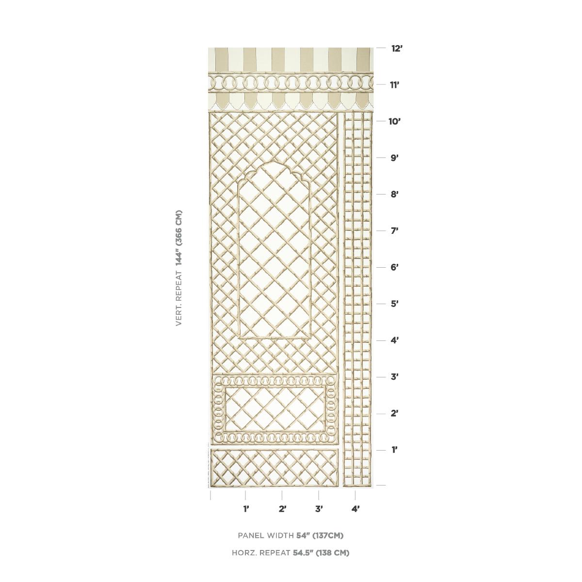 Schumacher Bamboo Trellis Panel B Neutral Wallpaper