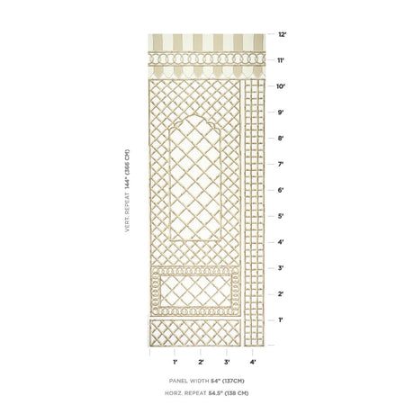 Schumacher Bamboo Trellis Panel B Neutral Wallpaper