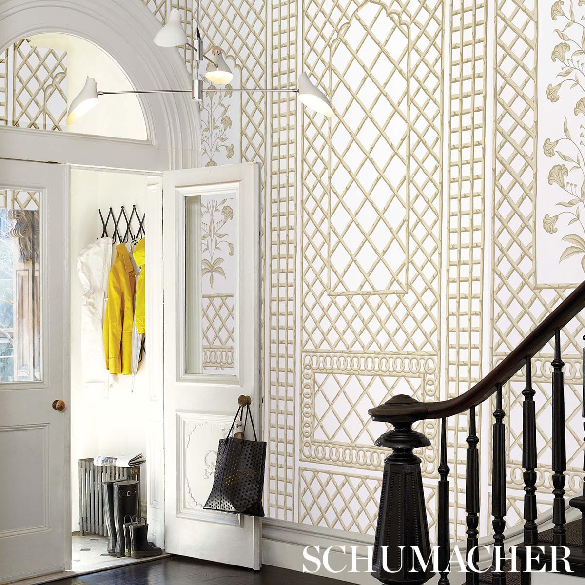 Schumacher Bamboo Trellis Panel B Neutral Wallpaper