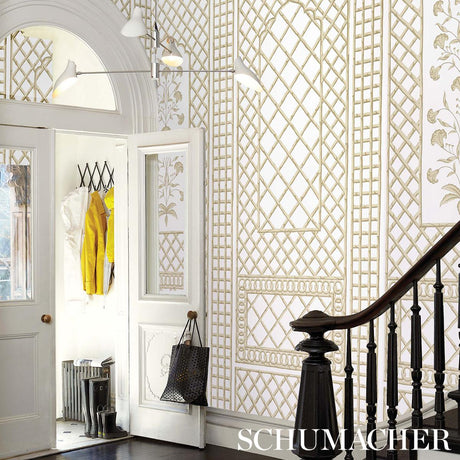 Schumacher Bamboo Trellis Panel B Neutral Wallpaper