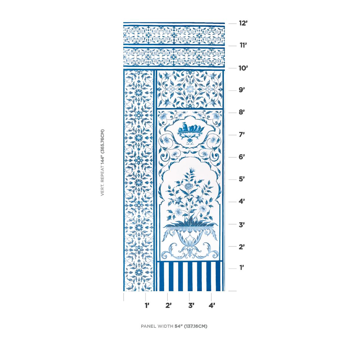 Schumacher Mughal Garden Panel A Blue Wallpaper