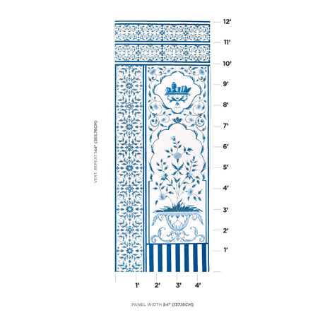 Schumacher Mughal Garden Panel B Blue Wallpaper