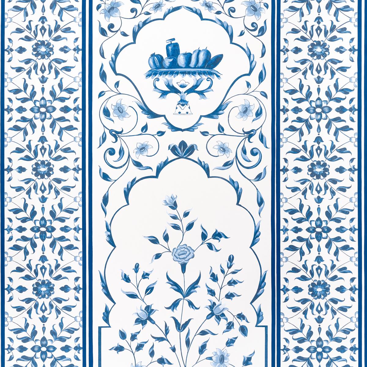 Schumacher Mughal Garden Panel B Blue Wallpaper
