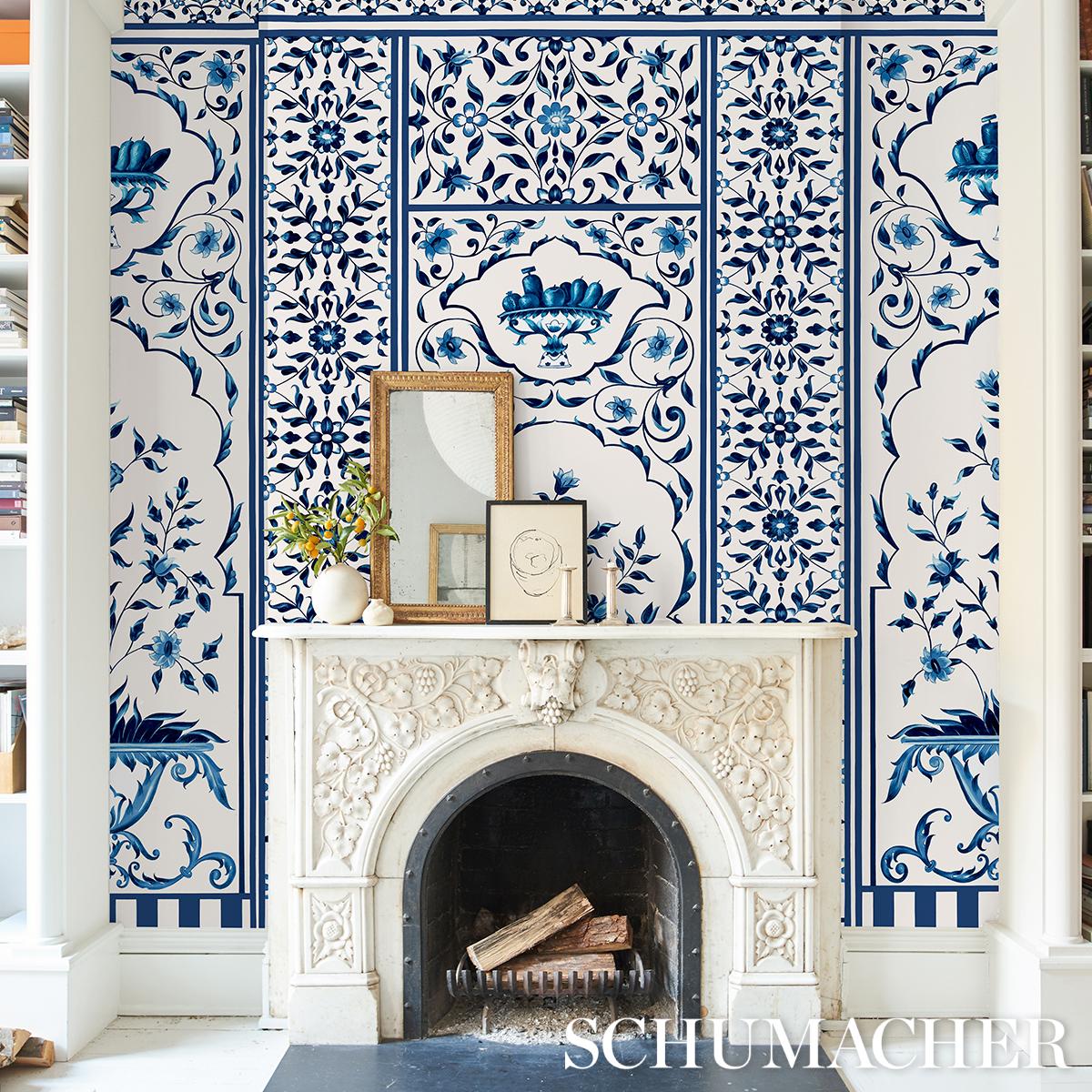 Schumacher Mughal Garden Panel B Blue Wallpaper – DecoratorsBest