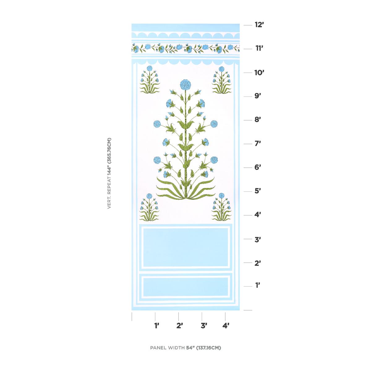 Schumacher Royal Poppy Panel A Blue Wallpaper