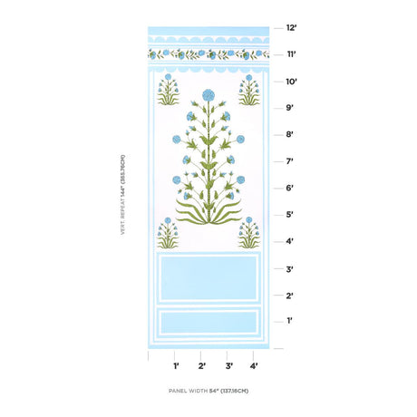 Schumacher Royal Poppy Panel A Blue Wallpaper