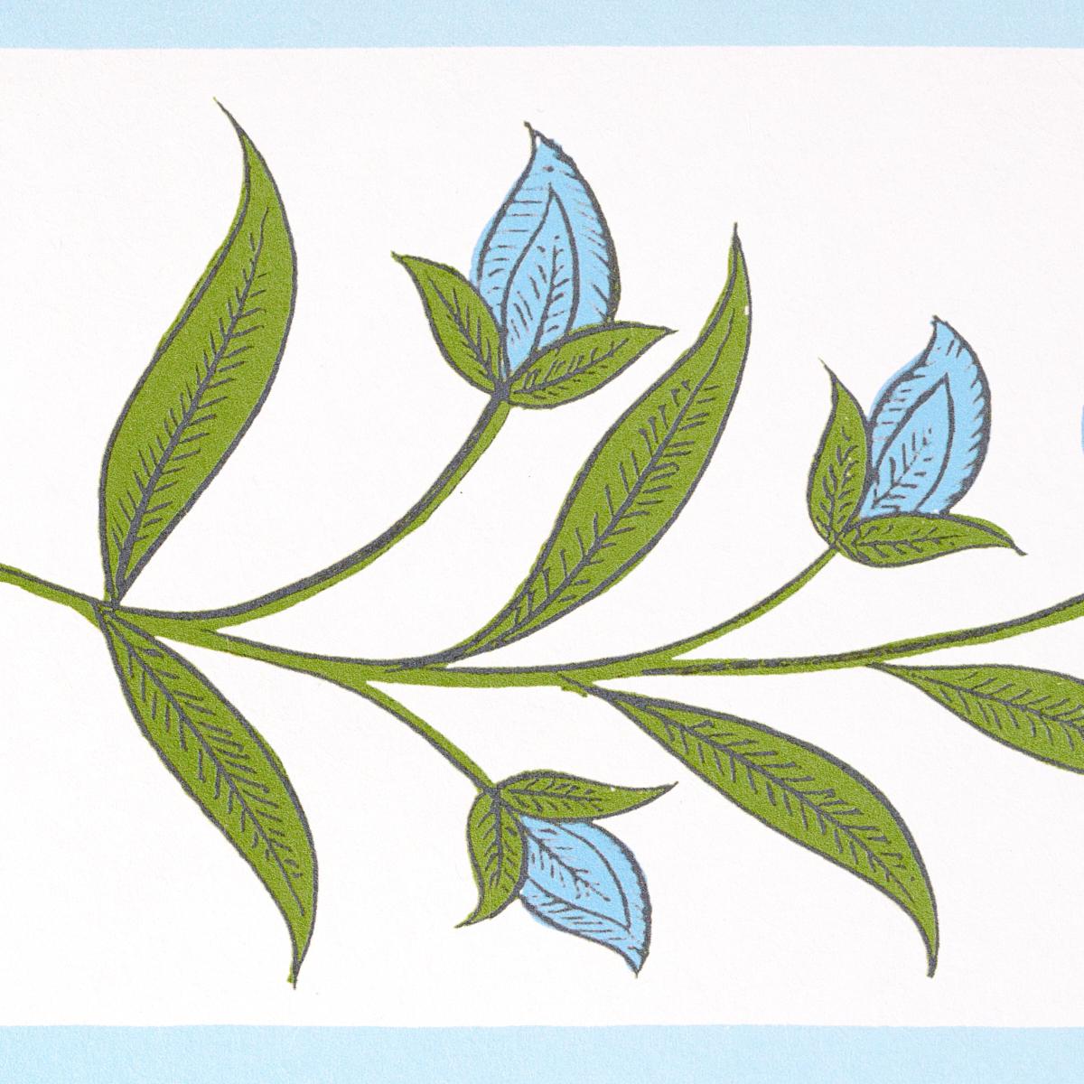 Schumacher Royal Poppy Panel A Blue Wallpaper