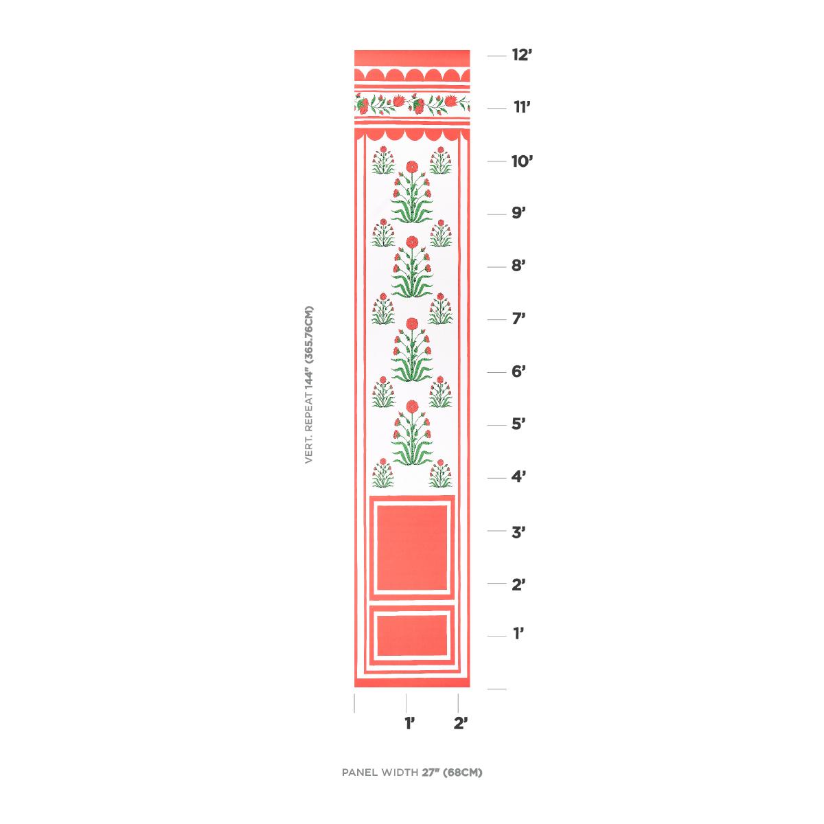 Schumacher Royal Poppy Panel B Red Wallpaper