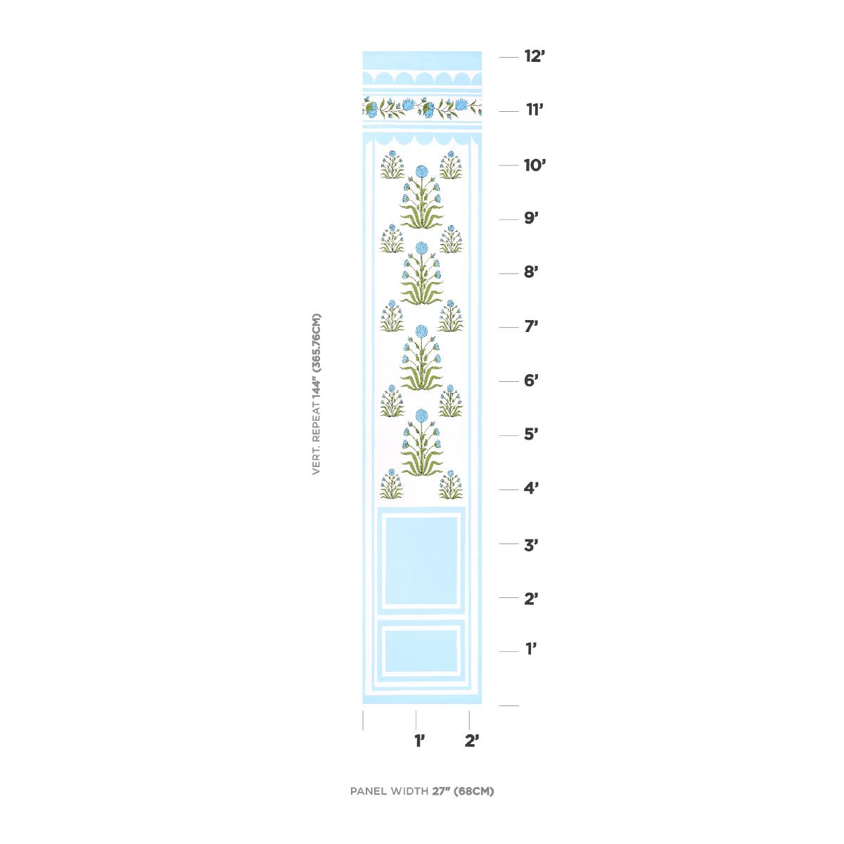 Schumacher Royal Poppy Panel B Blue Wallpaper