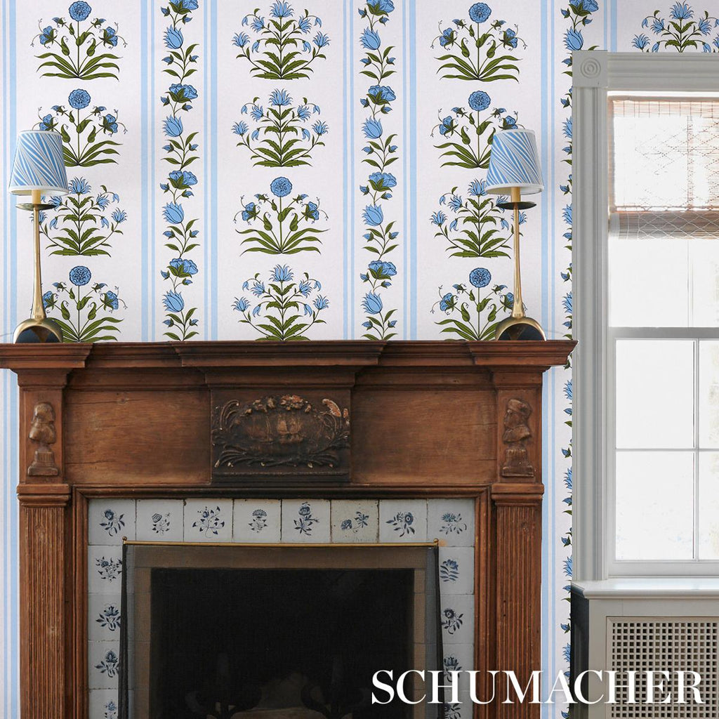 Schumacher Poppy Stripes Blue Wallpaper