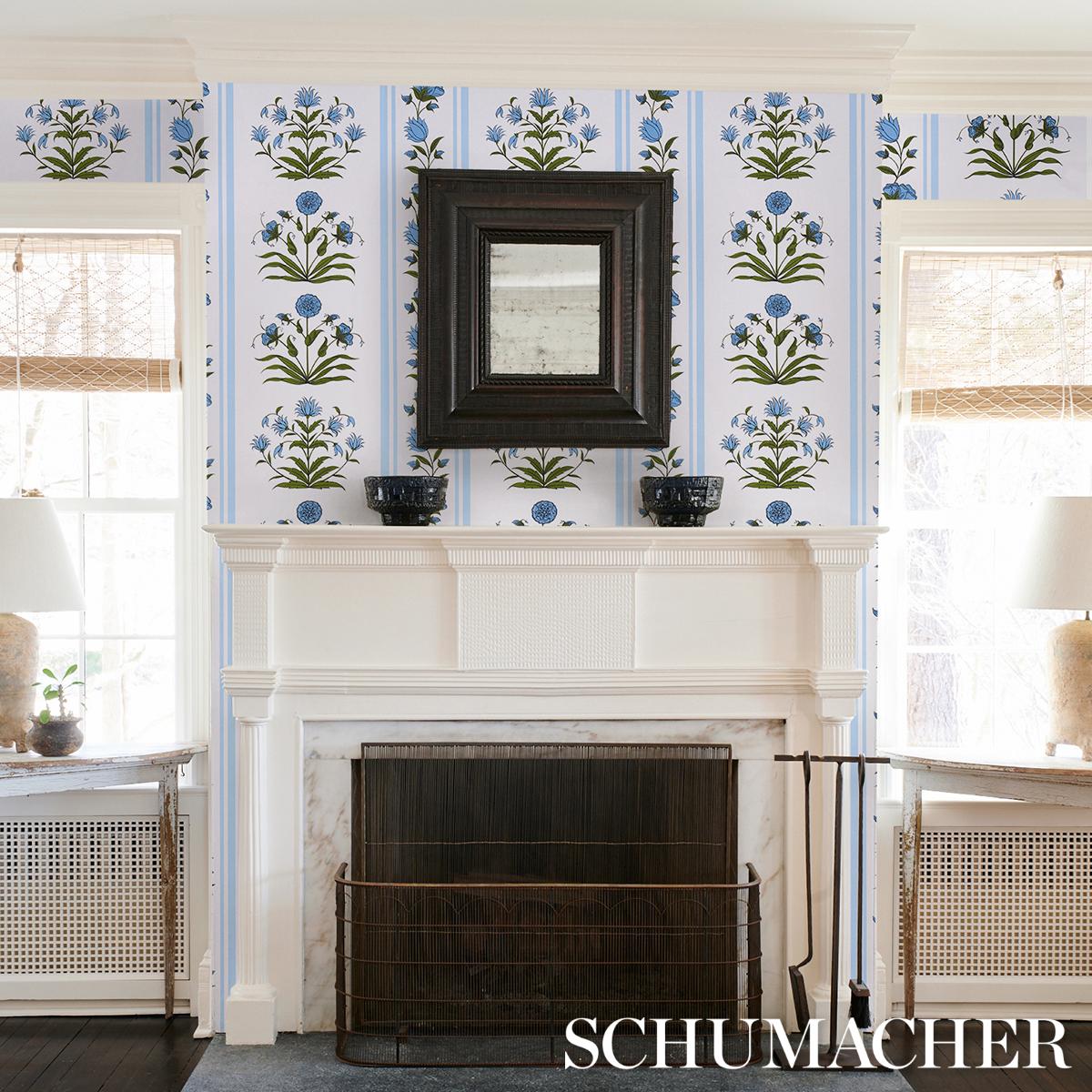 Schumacher Poppy Stripes Blue Wallpaper