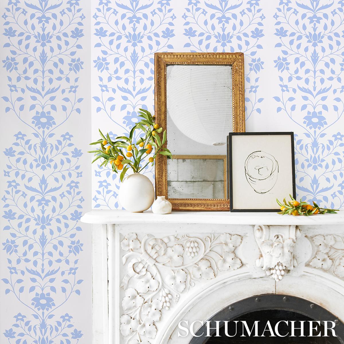 Schumacher Jaipur Mughal Flower Blue Wallpaper