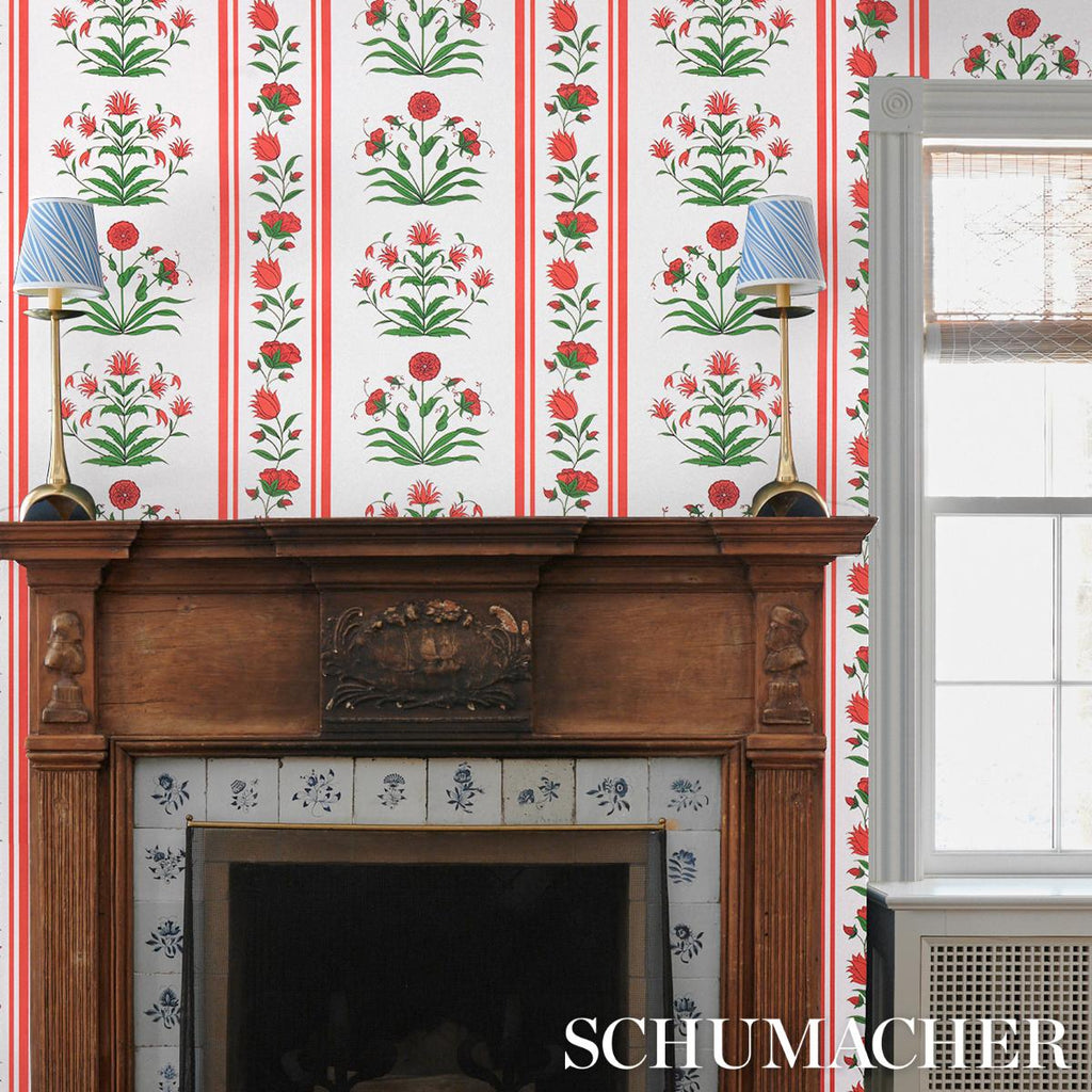 Schumacher Poppy Stripes Red Wallpaper
