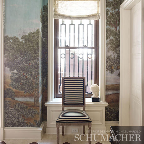 Schumacher Geoffrey Metallic Stripe Obsidian Fabric