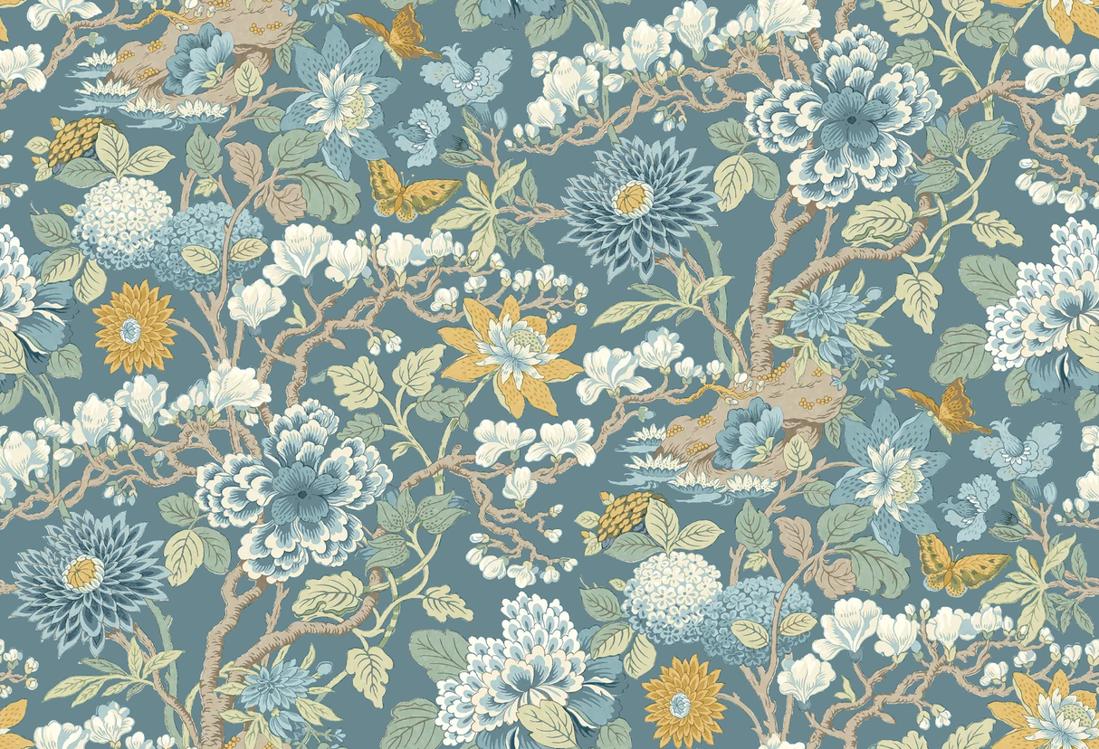 G P & J Baker LITTLE MAGNOLIA DENIM/OCHRE Wallpaper
