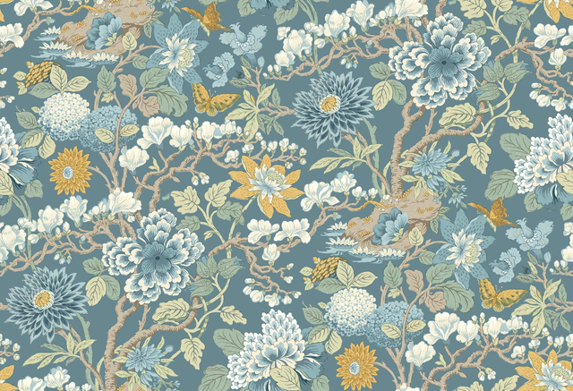 G P & J Baker LITTLE MAGNOLIA DENIM/OCHRE Wallpaper