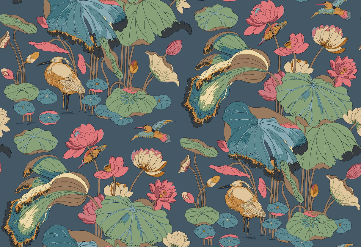 G P & J Baker NYMPHEUS INDIGO/TEAL Wallpaper