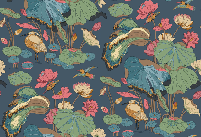 G P & J Baker NYMPHEUS INDIGO/TEAL Wallpaper