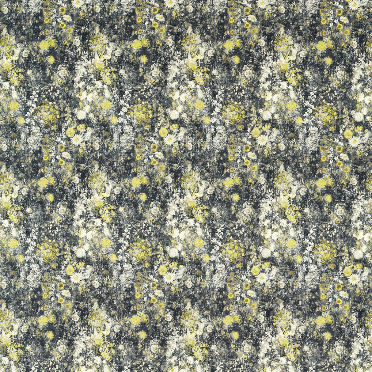 Clarke & Clarke ROSEDENE CHARCOAL/CHARTREUSE Fabric