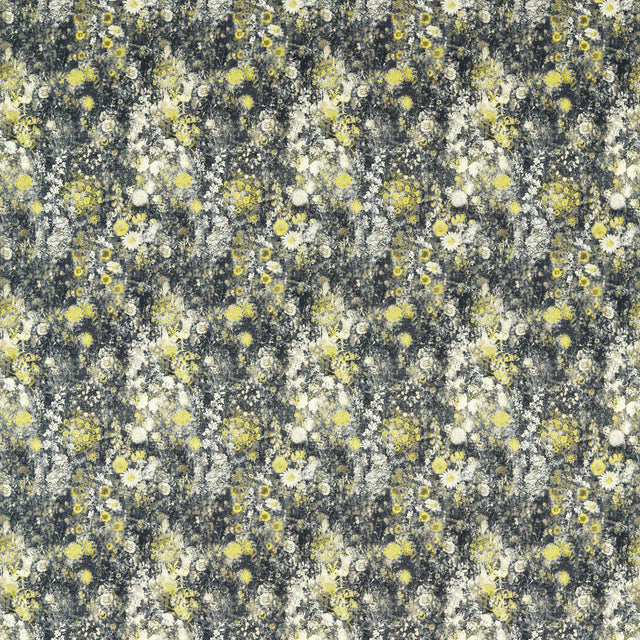 Clarke & Clarke ROSEDENE CHARCOAL/CHARTREUSE Fabric