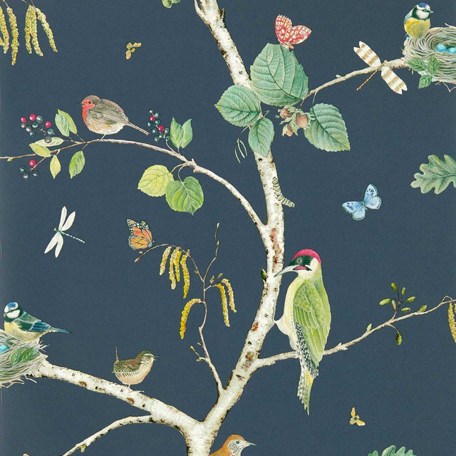 Sanderson Woodland Chorus Charcoal Wallpaper