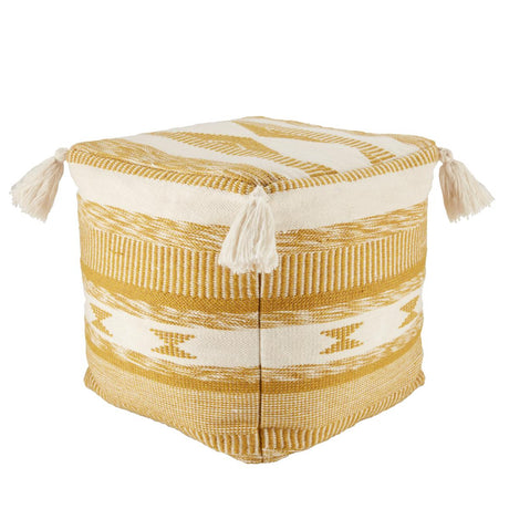 Jaipur Living Tedik Indoor/ Outdoor Tribal Gold/ White Cube Pouf