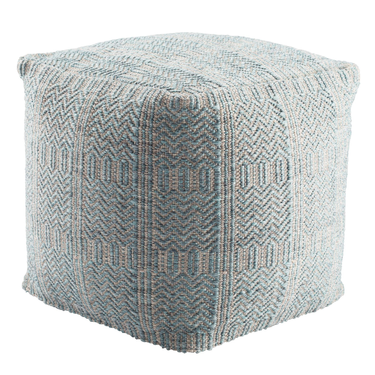 Jaipur Living Destrie Indoor/ Outdoor Tribal Light Blue/ Light Gray Cube Pouf